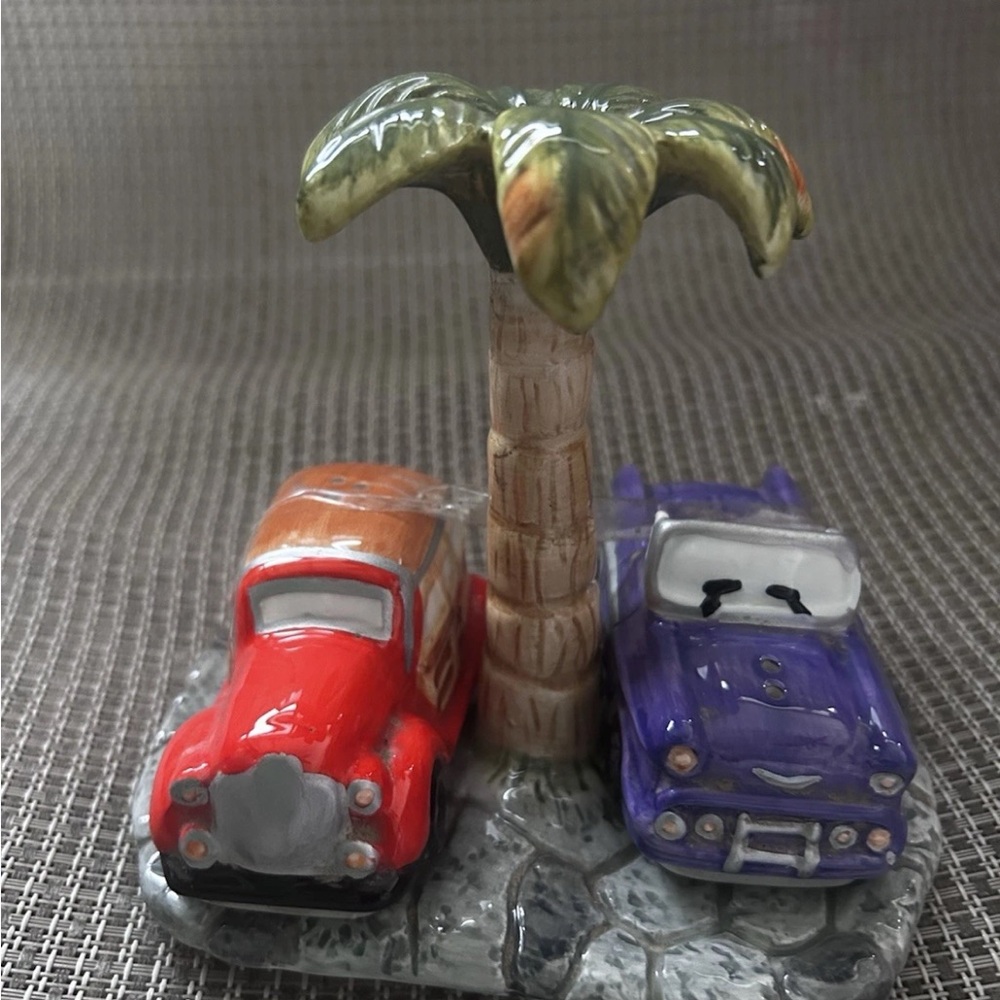 Colorful Ceramic Car and Palm Tree Toy Set